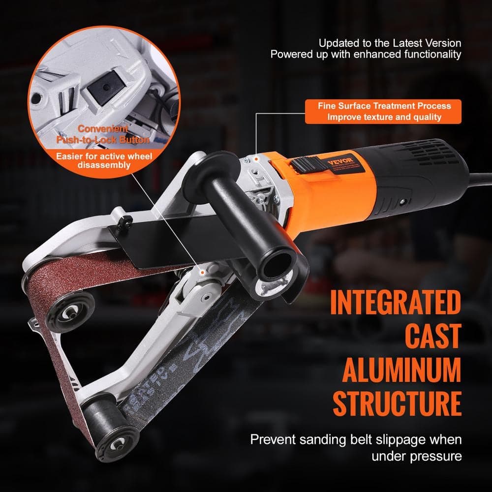 VEVOR Pipe Tube Polisher Grinder 1100-Watt Corded Belt Sander 6 Speeds 1100 to 3200 RPM, 3-Piece Belt for Burnishing Finishing (3)