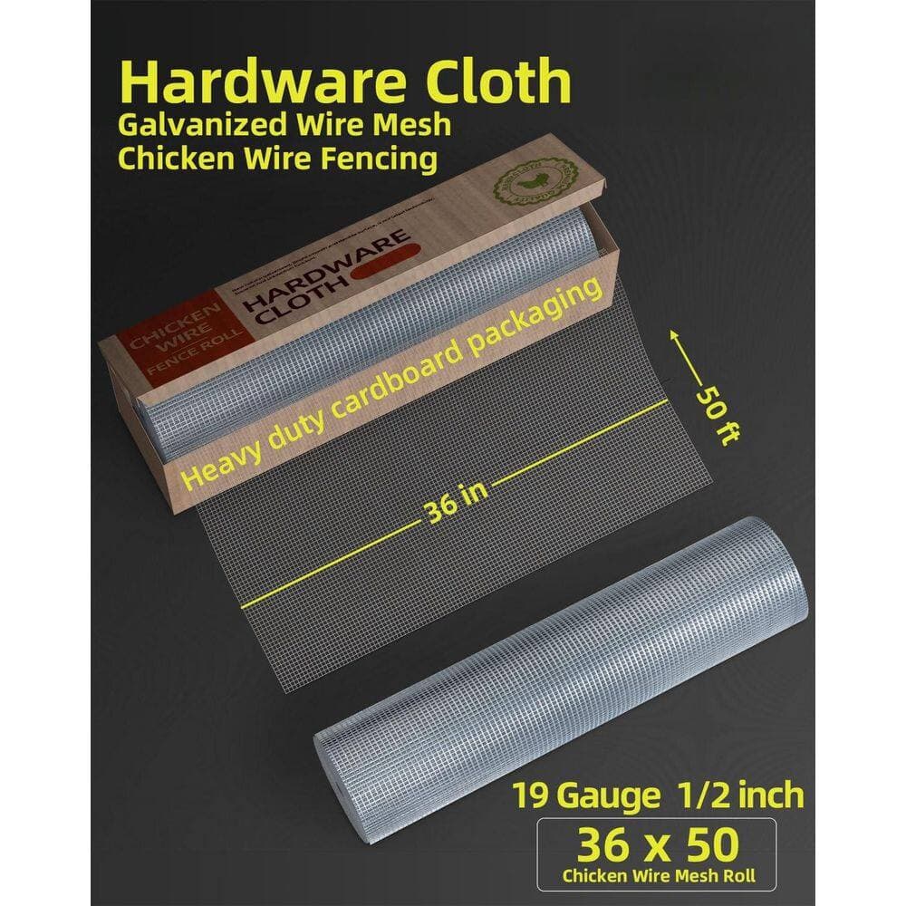 Laybus 1/2 in. x 3 ft. x 50 ft. Hardware Cloth, Hot-Dip Galvanized After Welding, Galvanized Wire Mesh Roll, Chicken Fencing (2)