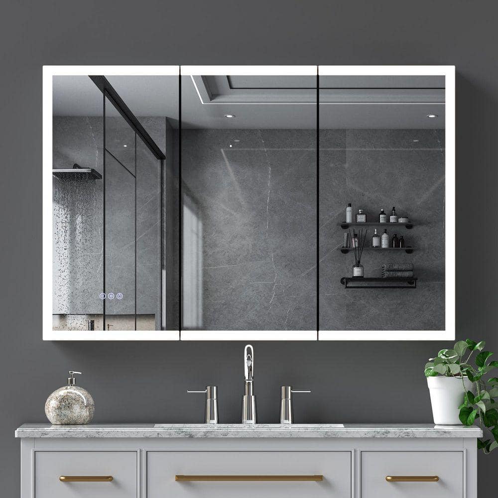 Unbranded 48 in. W x 30 in. H Rectangular Gold Aluminum Medicine Cabinets with Mirror, LED Lighted Bathroom Mirror Cabinet