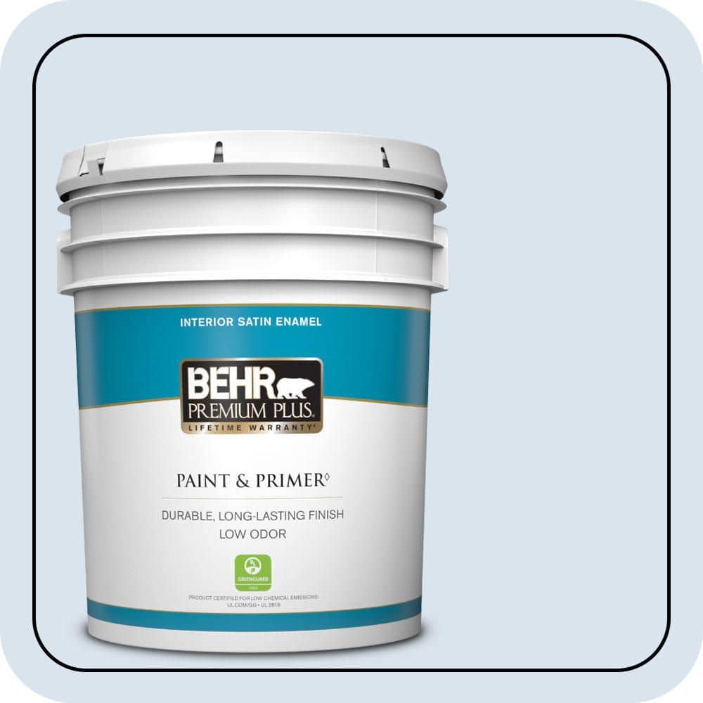 BEHR PREMIUM PLUS 5 gal. #590C-2 Ocean Air Satin Enamel Low Odor Interior Paint & Primer