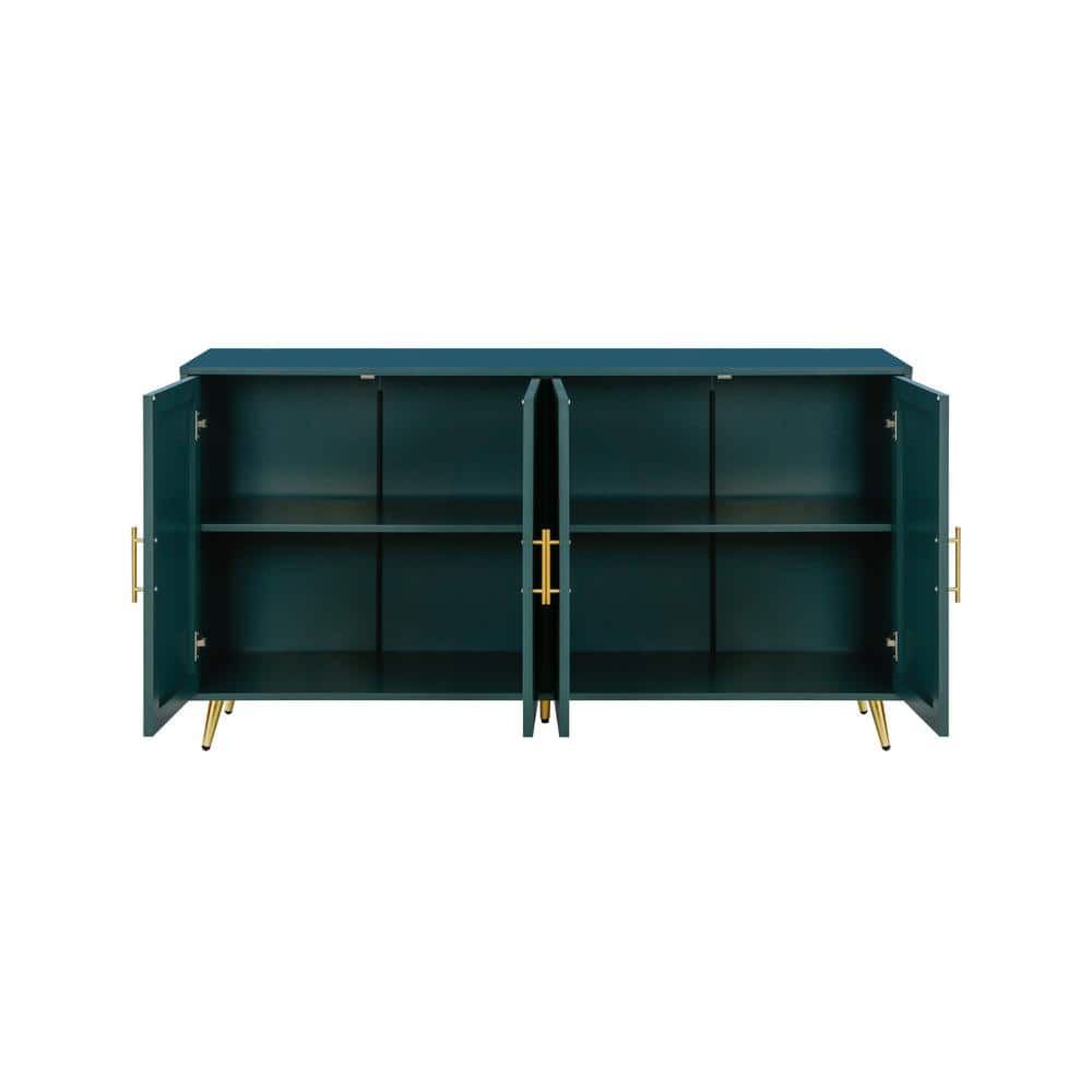 Unbranded 60 in. W x 15.5 in. D x 32.5 in. H Green Linen Cabinet TV Stand With Adjustable Shelves for Living Room (1)