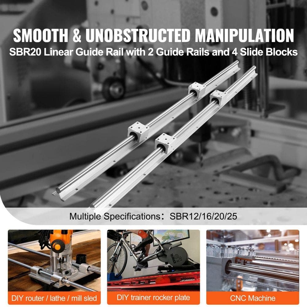 SKYSHALO Linear Guide Rail Set SBR20 1000mm (2-Piece) 39.4 in. (4-Piece) SBR20UU Slide Blocks Linear Rails and Bearings Kit (2)