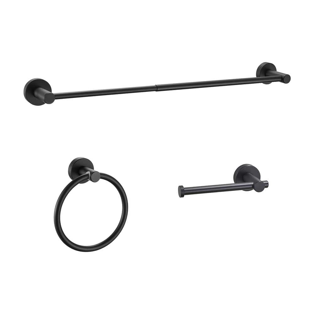 Heemli Modern Aluminum Bath Hardware Set with Retractable Towel Bar Towel Ring Toilet Paper Holder Black (1)