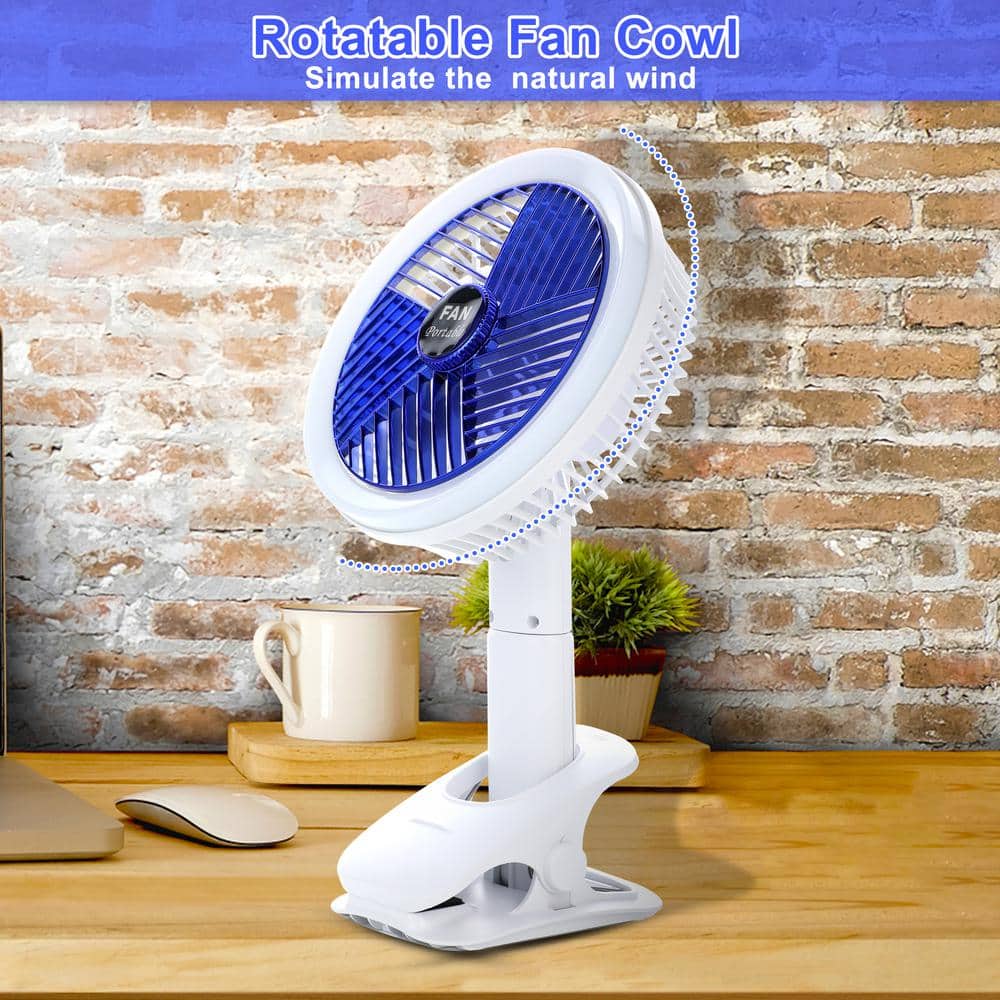 Adrinfly 7 in. 4 fan speeds Pedestal Fan in White, Clip-On w/LED Lamp Rechargeable, 360°Rotating, Battery Powered USB Portable (3)