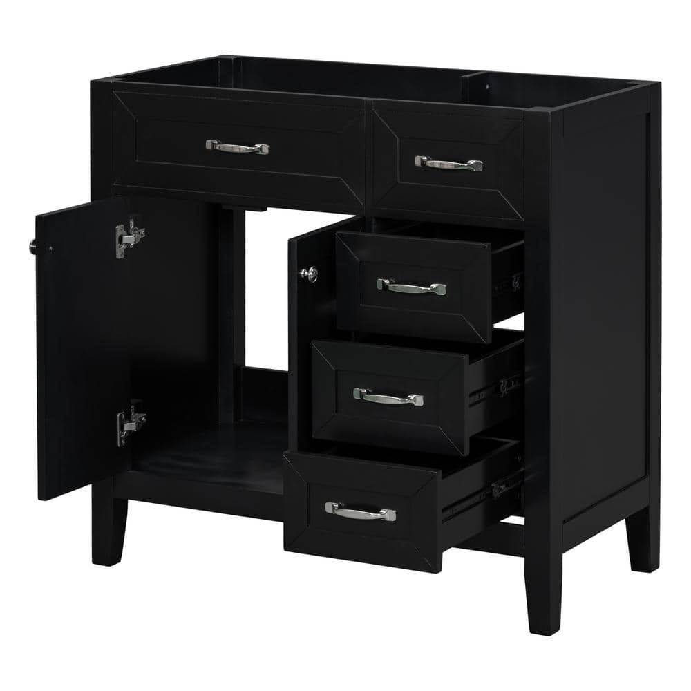 Unbranded 35.5 in. W x 17.7 in. D x 35 in. H Bath Vanity Cabinet without Top in Black with Drawers, Solid Frame and MDF Board (3)