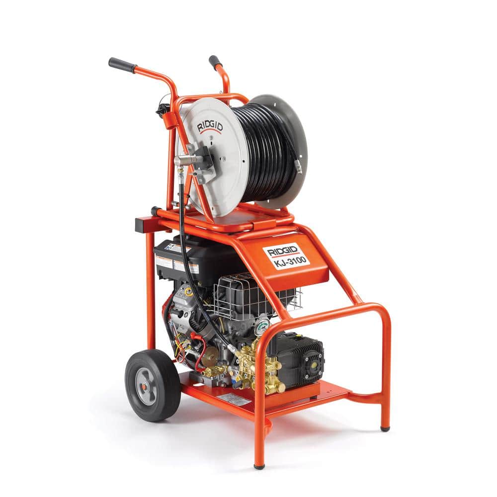 RIDGID KJ-3100 3000 PSI 5.5 GPM Portable Water Jetter for 2 in. to 10 in. Drain Lines with Removeable Nylon Braid Hose/Reel