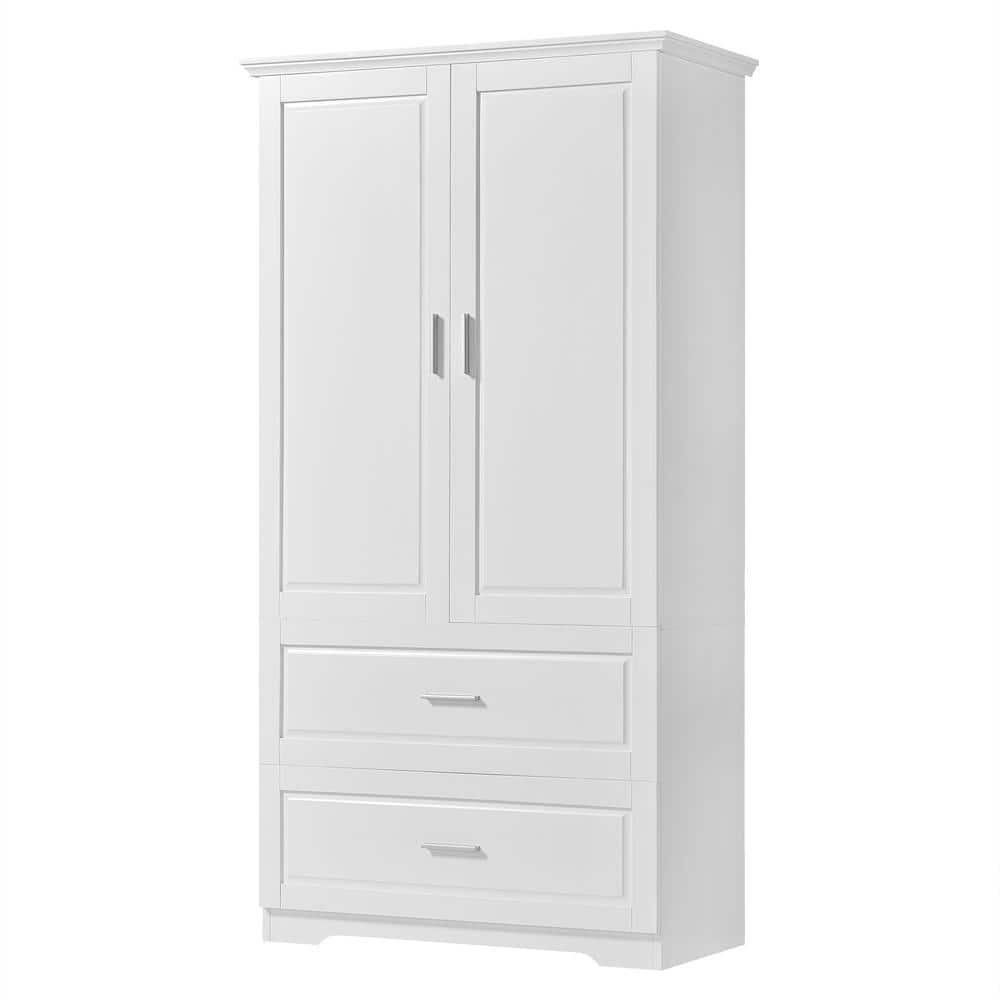 Unbranded 32 in. W x 15 in. D x 63.2 in. H White MDF Linen Cabinet with 2-Doors and Drawers, Adjustable Shelf (2)