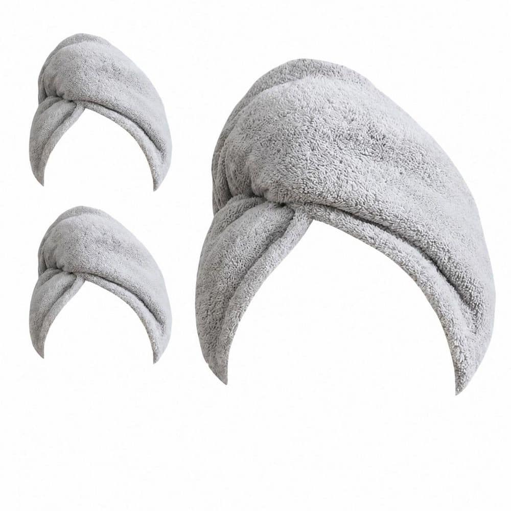 LAIFUCAM Light Grey Hair Towel Wrap 2 Pack Microfiber Super Absorbent Quick Dry Turban for Women Long Curly Thick Hair