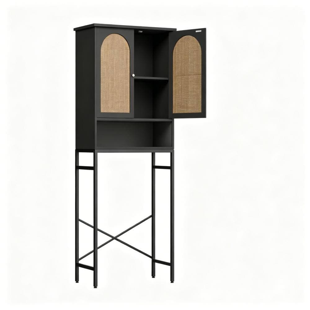 Whatseaso 23.6 in. W x 68.9 in H x 9.8 in. D Wood in Black Over The Toilet Storage Cabinet with Adjustable Shelf (1)