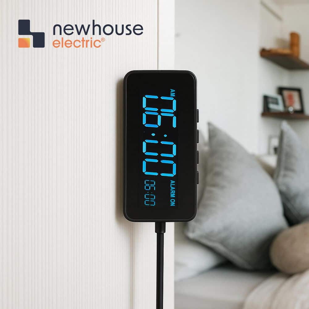 NEWHOUSE ELECTRIC Black Digital Plastic Outlet USB Charging Table Alarm Clock (2)