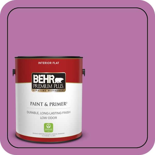 BEHR PREMIUM PLUS 1 gal. #P110-5A Eccentric Magenta Flat Low Odor Interior Paint & Primer (2)