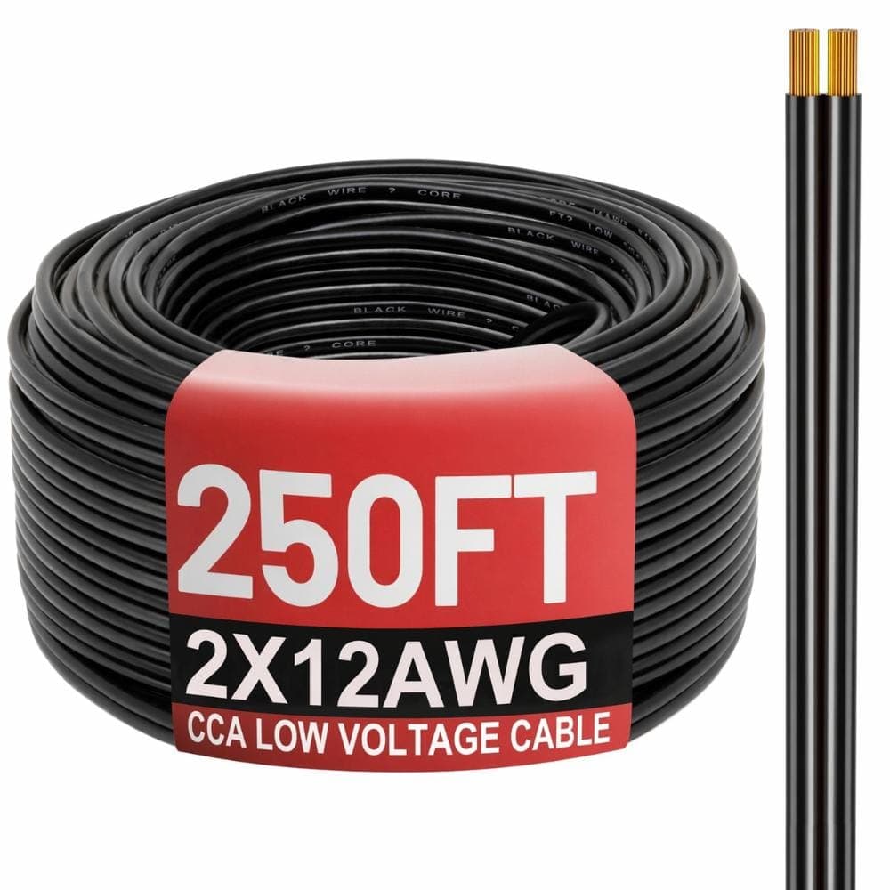 Unbranded 12 AWG 2 Conductor 250 Ft Low Voltage Electrical Wire CCA PVC Flexible Black Cable for LED Lighting Exten