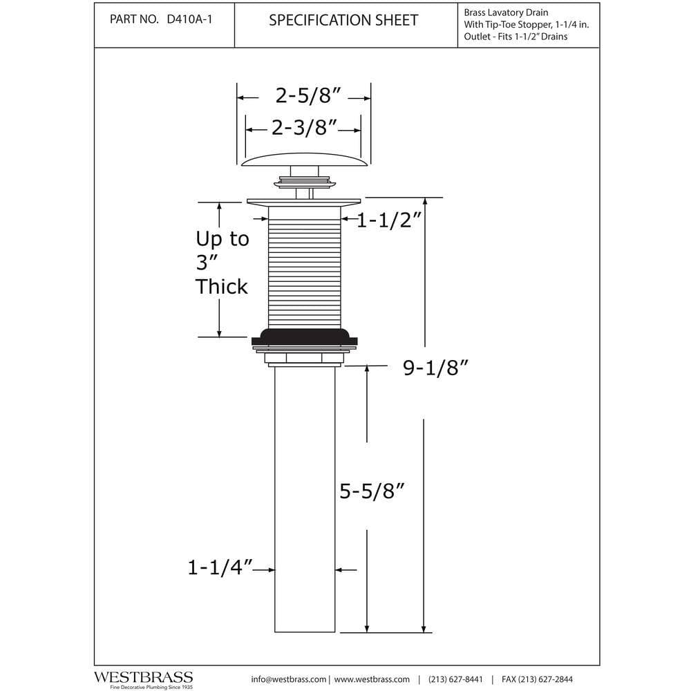 Westbrass Tip-Toe Stopper Lavatory Drain without Overflow (2)