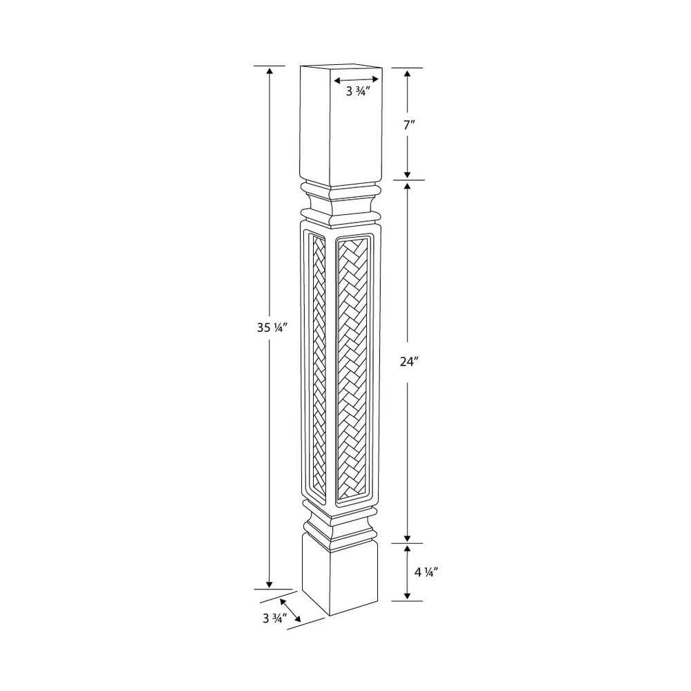 American Pro Decor 3-3/4 in. 35-1/4 in. Unfinished North American Solid Cherry Mission Weave Kitchen Island Leg (3)