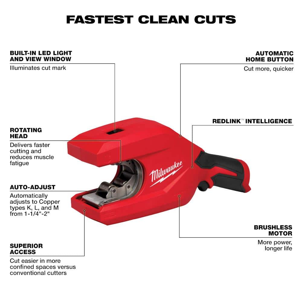 Milwaukee M12 12-Volt Lithium-Ion Brushless Cordless 1-1/4 in. - 2 in. Copper Tubing Cutter (3)