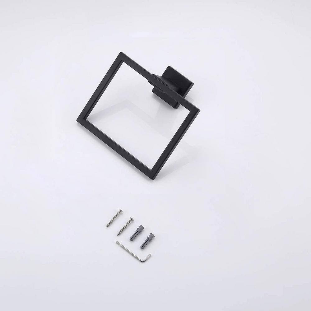 ACEHOOM Wall Mount Bathroom Square Towel Ring in Matte Black (2)