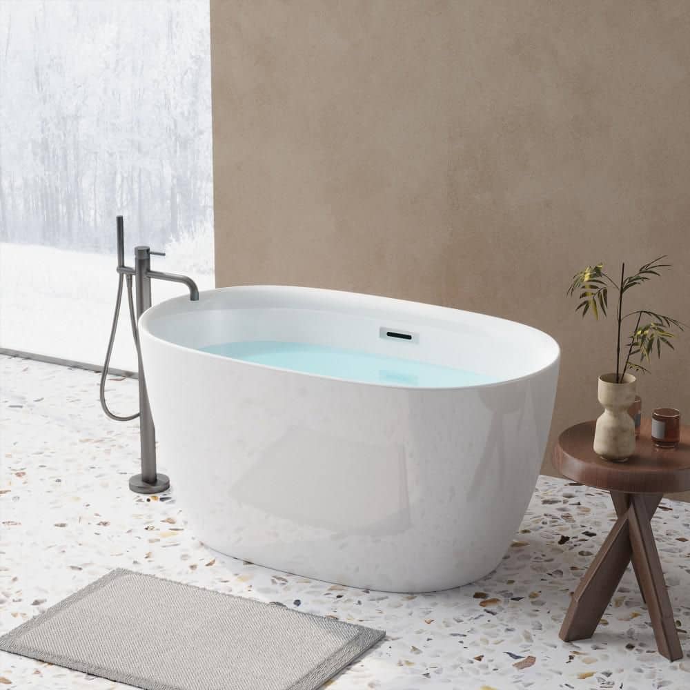 Vomlor 47 x 27.5 in. Acrylic Freestanding Soaking Bathtub Oval in White with Chrome Overflow and Pop-Up Drain CUPC Certificate (1)