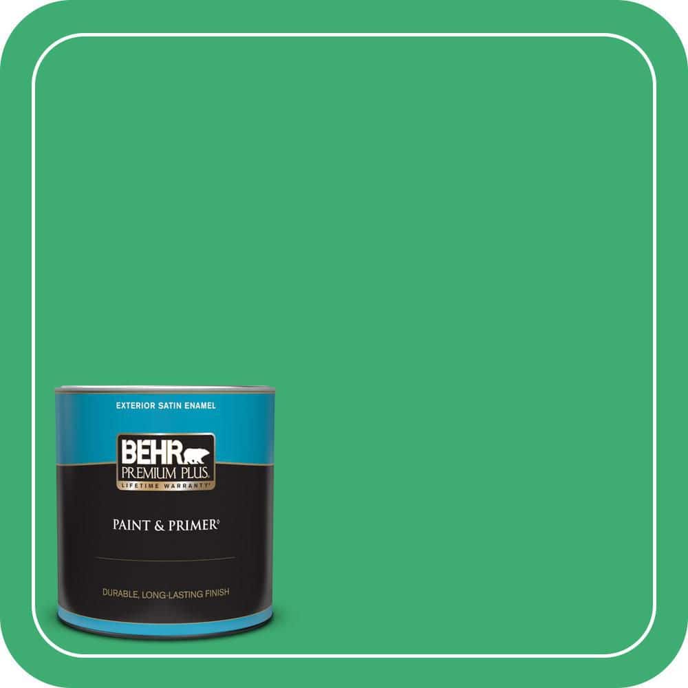 BEHR PREMIUM PLUS 1 qt. #460B-5 Fresh Greens Satin Enamel Exterior Paint & Primer