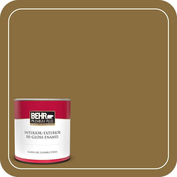 BEHR PREMIUM PLUS 1 qt. #S310-7A Vintage Brass Hi-Gloss Enamel Interior/Exterior Paint and Primer (2)