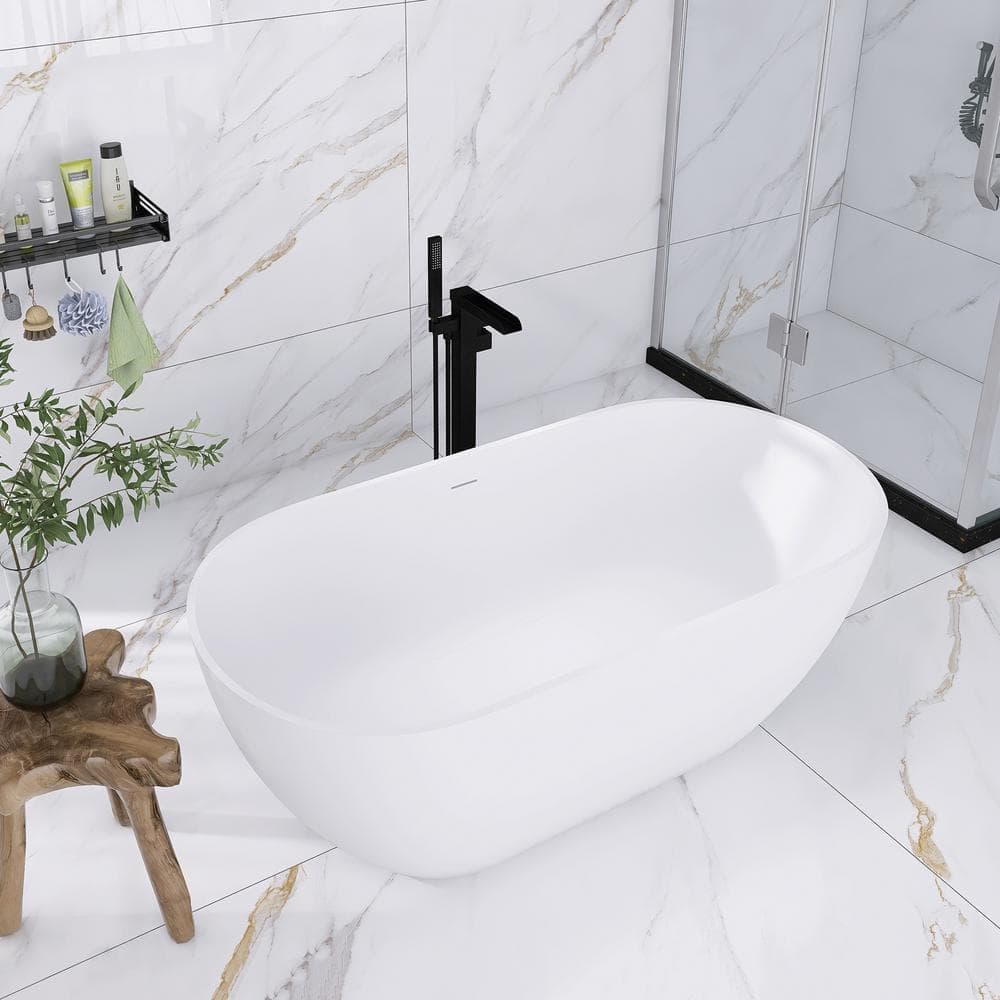 JimsMaison 59 in. x 29.5 in. Stone Resin Freestanding Flatbottom Soaking Bathtub in White (3)