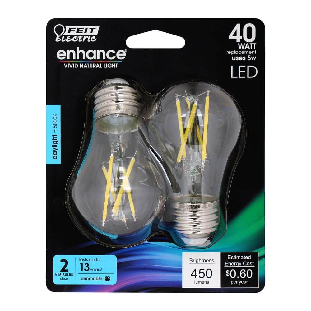 Feit Electric 40W Equivalent A15 Dimmable Filament CEC Title 20 90+ CRI Clear Glass LED Ceiling Fan Light Bulb, Daylight (2-Pack) (4)