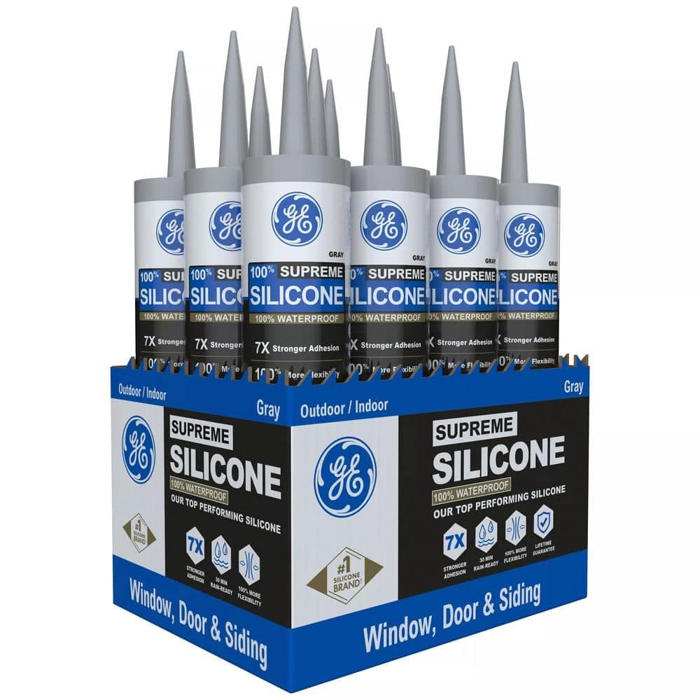 GE Supreme Silicone 10.1 oz. Window and Door Light Gray Silicone Caulk (12-Pack)