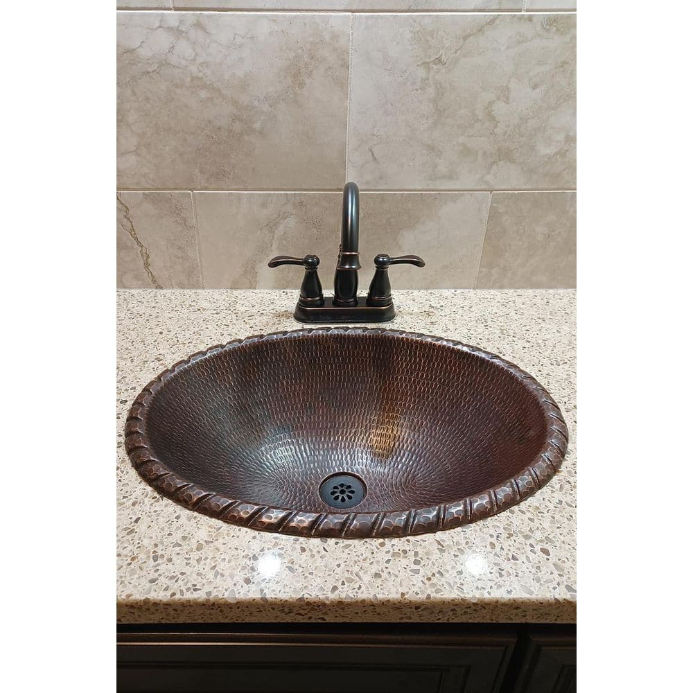 Premier Copper Products Self-Rimming Oval Roped Rim Hammered Copper Bathroom Sink in Oil Rubbed Bronze (1)