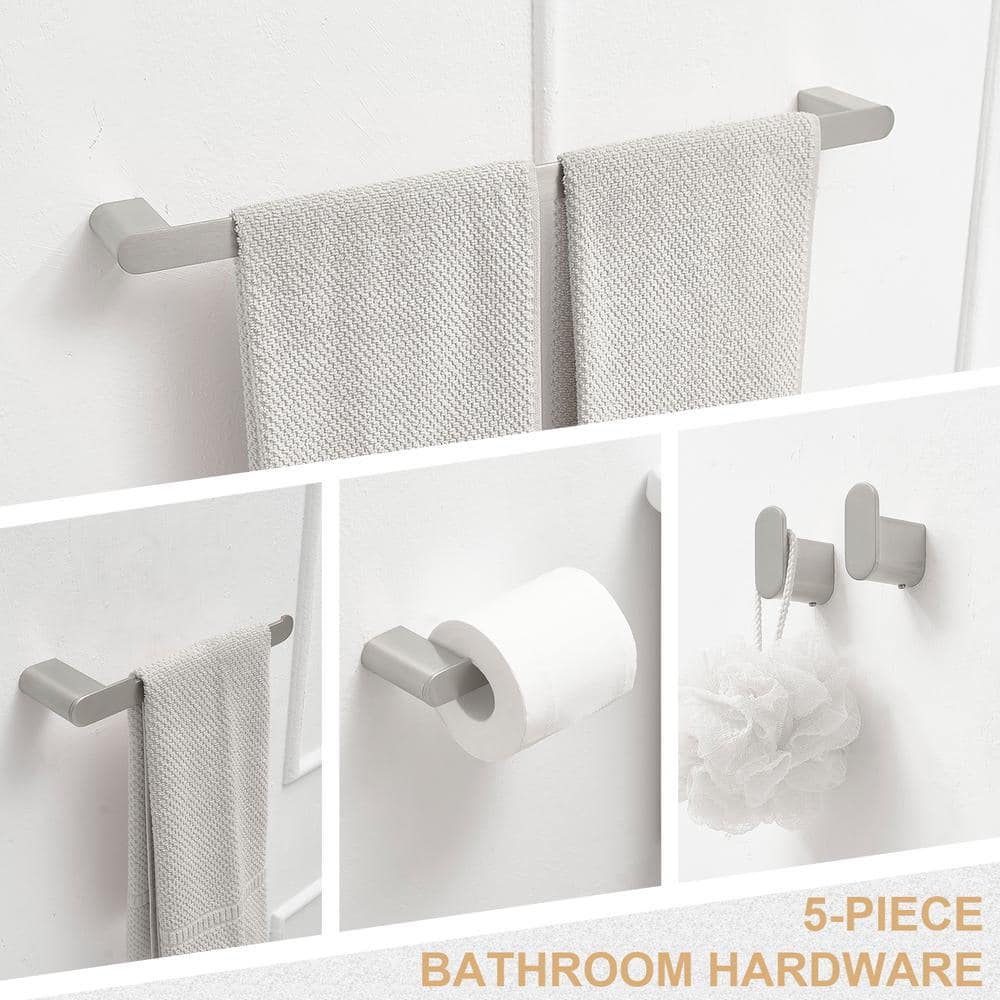 HOMEMYSTIQUE 5-Piece Bath Hardware Set with Towel Bar Towel Hook Toilet Paper Holder (2)
