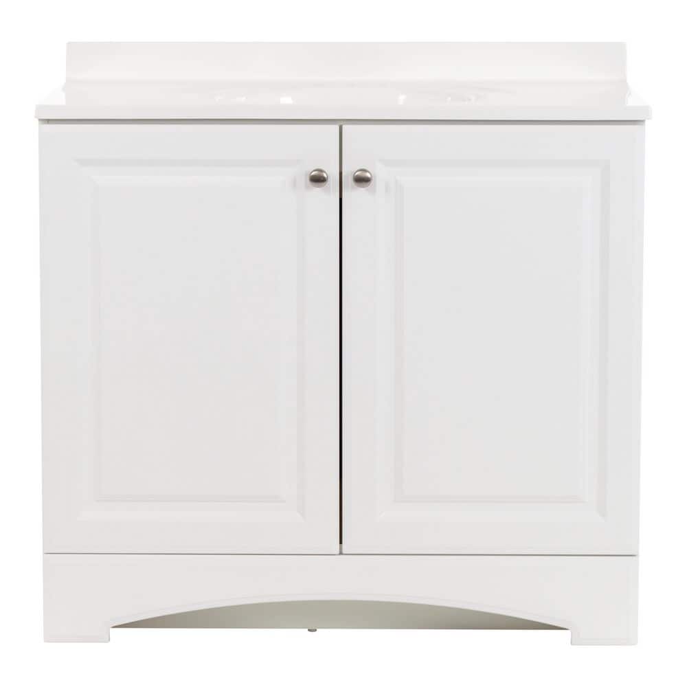 Glacier Bay 37 in. Single Sink White Bath Vanity with Cultured Marble Top (Assembled) (3)
