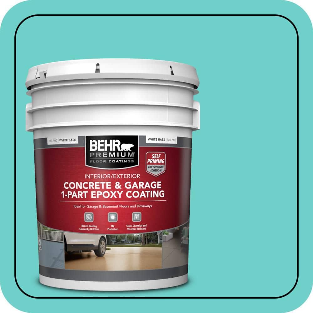BEHR PREMIUM 5 gal. #P450-4 Hidden Sea Glass Self-Priming 1-Part Epoxy Satin Interior/Exterior Concrete and Garage Floor Paint (1)
