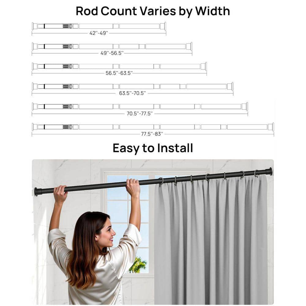 Lynzavix 42-83 in. Heavy Duty Non-Slip Adjustable Tension Shower Curtain Rod for Bathroom Window in Black (2)