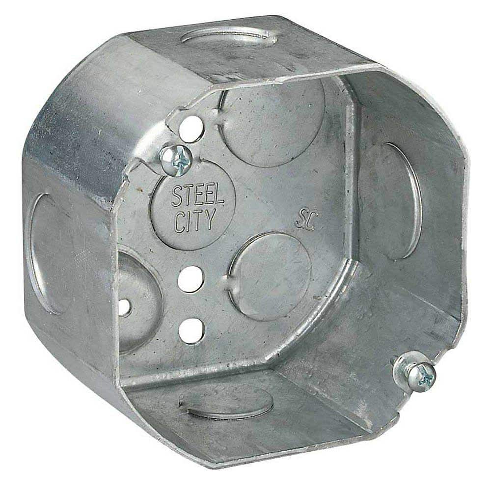 Steel City 4 in. x 2-1/8 in. Deep Octagon Box with 1/2 in. and 3/4 in. Knockouts (541711234-25R) (1)