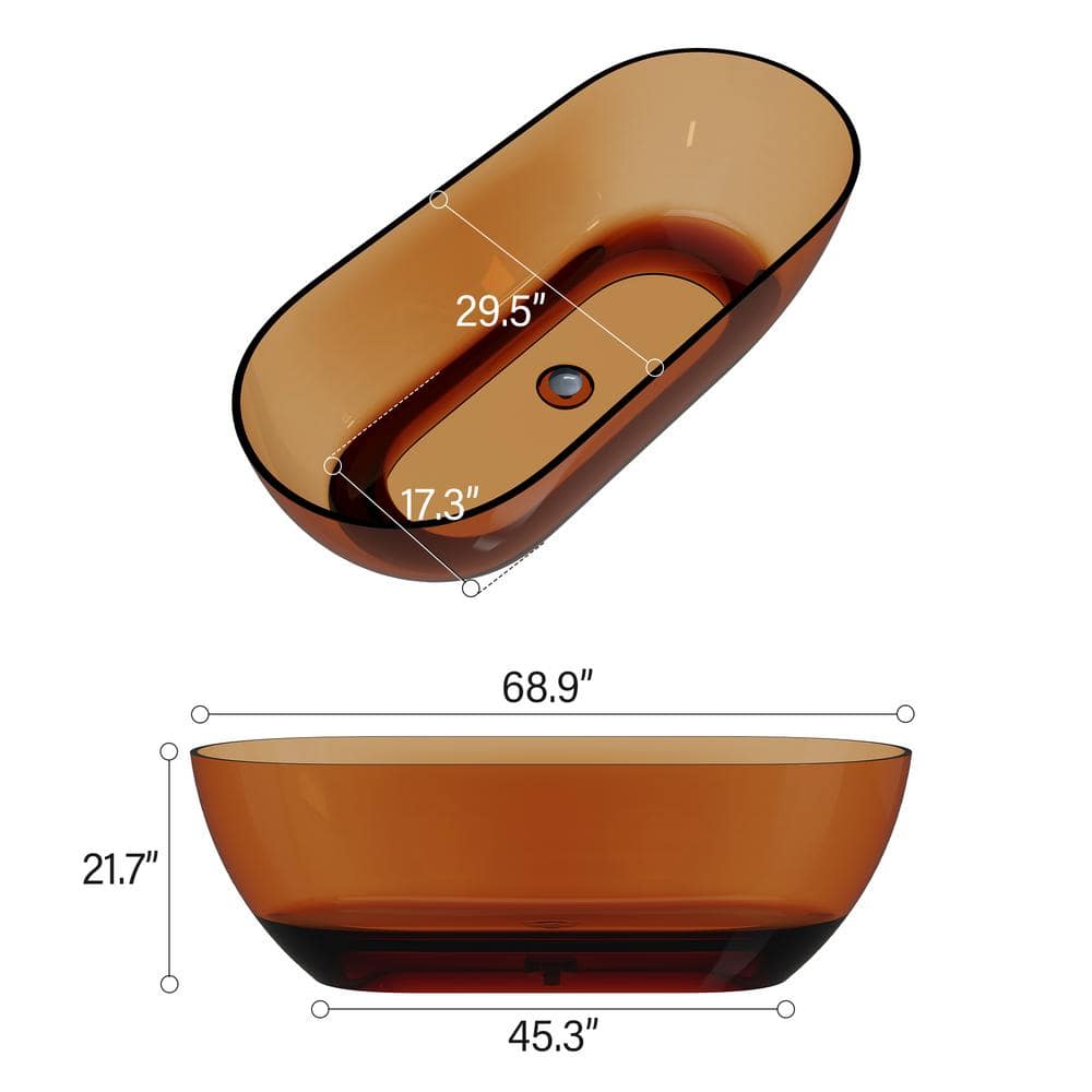 Boyel Living Modern 30 in. Soaking Transparent Resin Bathtub with Center Drain and Hose (4)