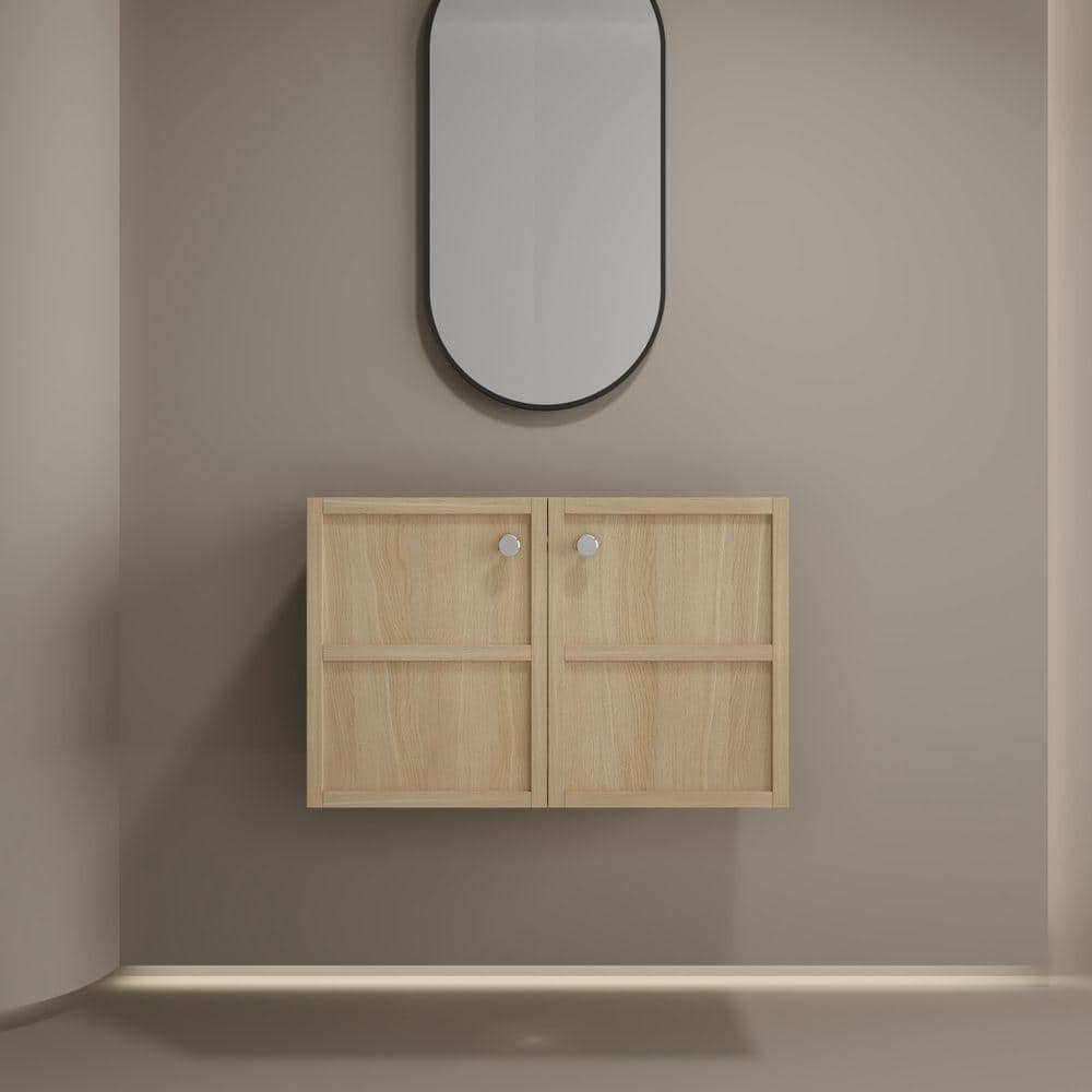 Tileon 30 in. Wall-Mounted Bath Vanity Cabinet without Top, Vanity Base Cabinet with 2-Soft Closing Door in Oak Brown (3)
