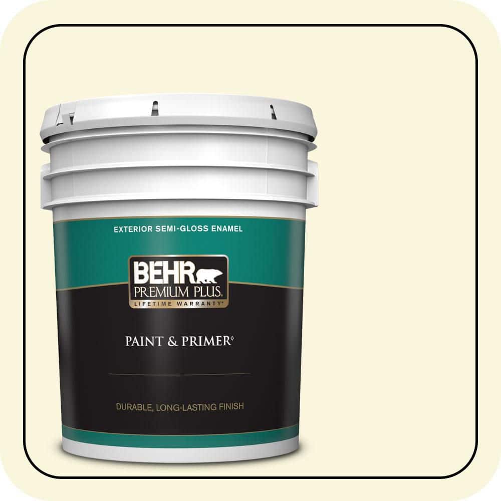 BEHR PREMIUM PLUS 5 gal. #W-B-420 White Hydrangea Semi-Gloss Enamel Exterior Paint & Primer