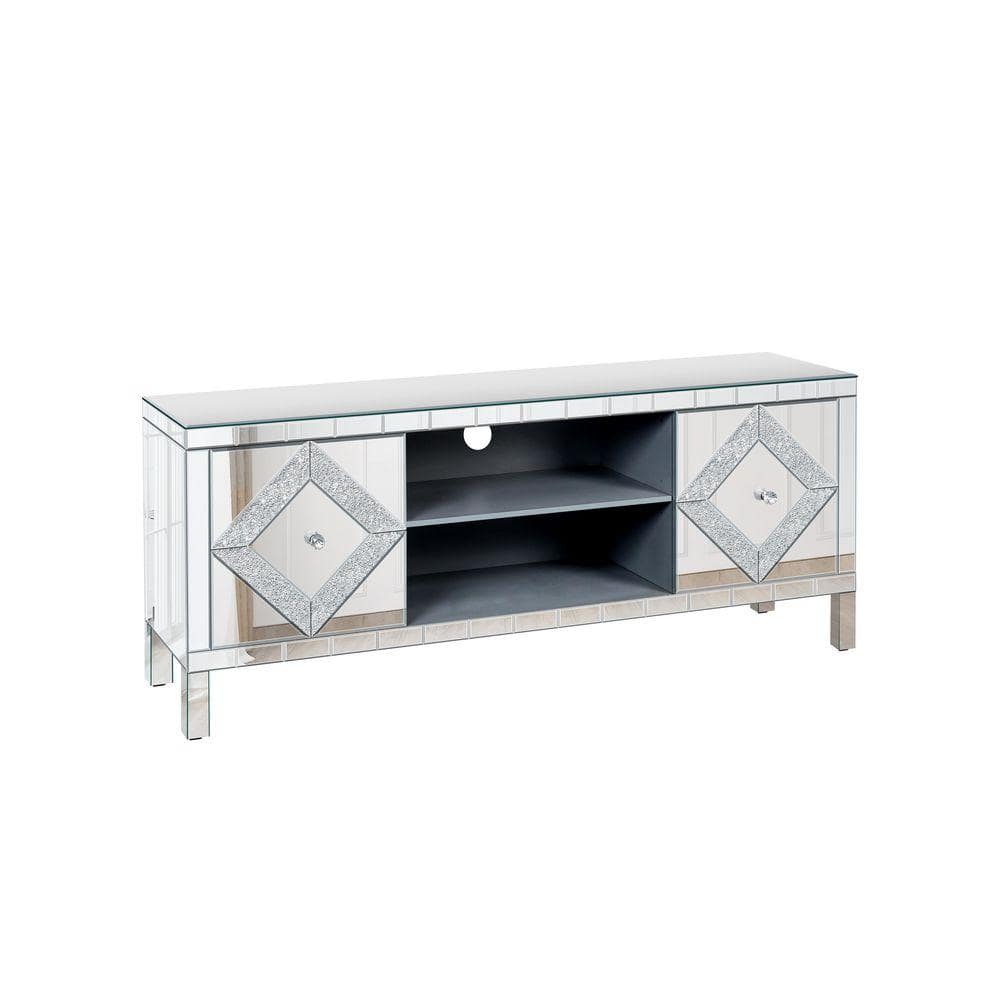 COWLOWN 59 in. W x 15.7 in. D x 25 in. H Silver Linen Cabinet with Open Storage, Diamond Shape Sparkling Mirror Doors (1)