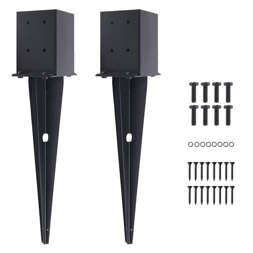 Afoxsos Carbon Steel Black Heavy Duty Fence Post Anchor Ground Spike (2-Pack) (1)