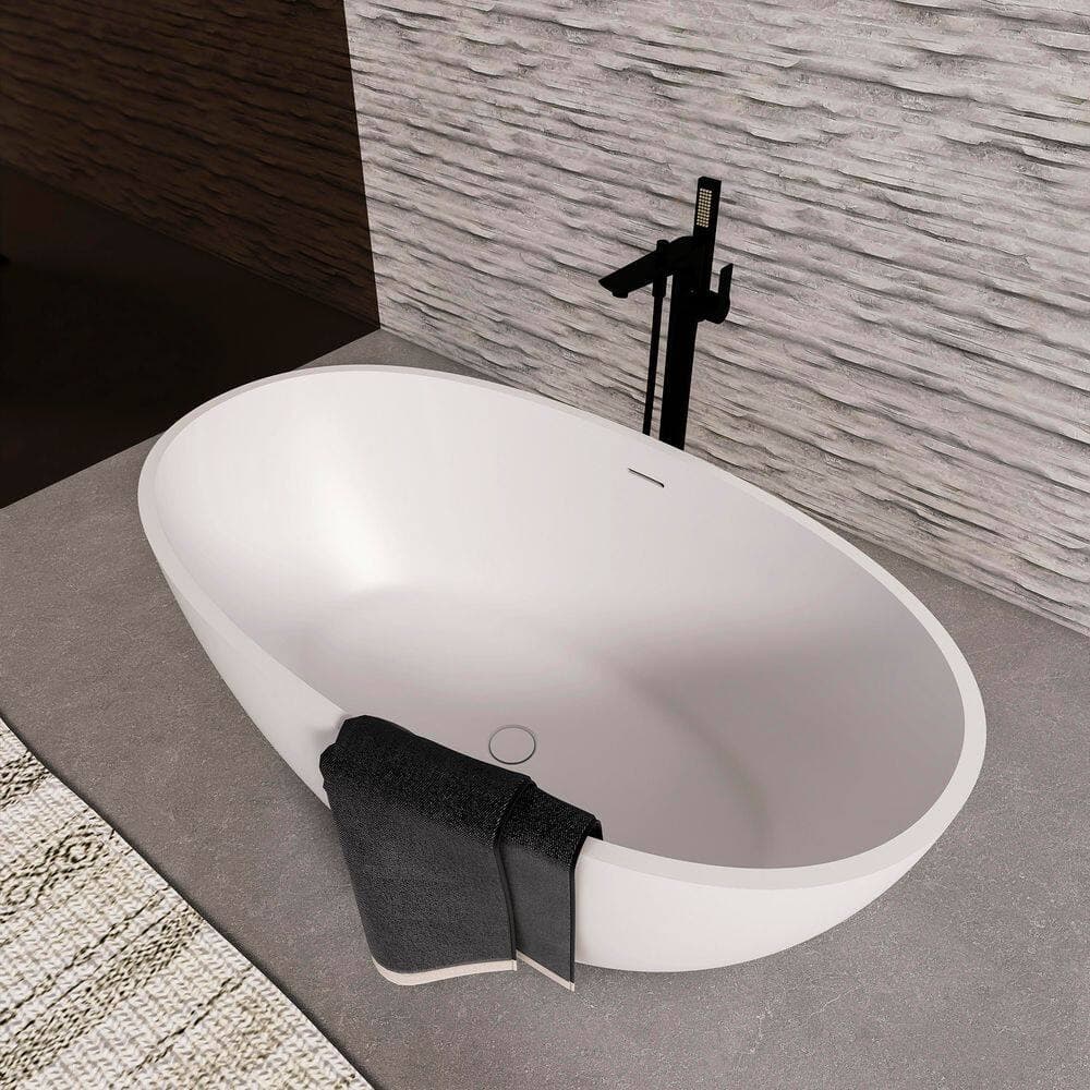 Boosicavelly 30.70 in. Solid Surface Freestanding Soaking Bathtub with White Overflow and Center Drain (3)