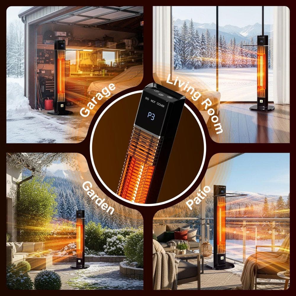 SenQWFa 1500W BTU Electric Patio Heater Carbon Fiber Tube Black Finish 3 Heat Levels with Remote Timer and Safety (2)