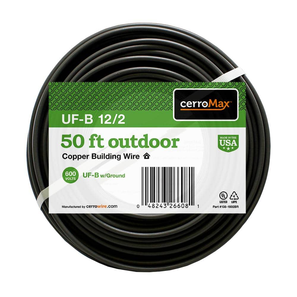Cerrowire 50 ft. 12/2 Gray Solid CerroMax Copper UF-B Cable with Ground Wire