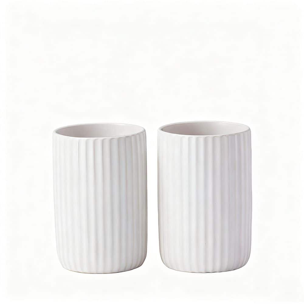 Wudkey 2-Pack Ceramic Toothbrush Holder Set Toothpaste Holder Organizer for Bathroom Counter in White (1)