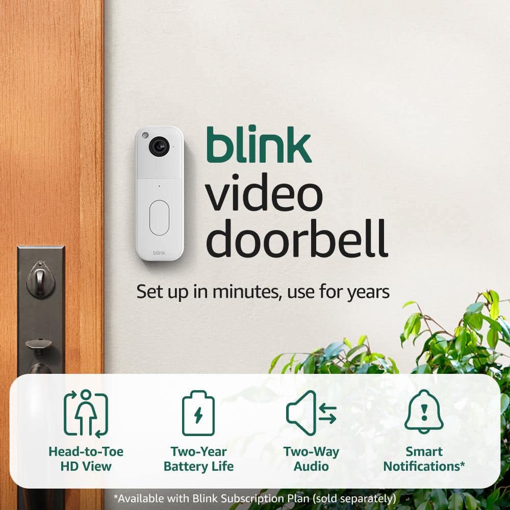 Blink Video Doorbell System - Wireless - Battery Operated Smart Video Doorbell Camera and Included Sync Module Core,White (3)