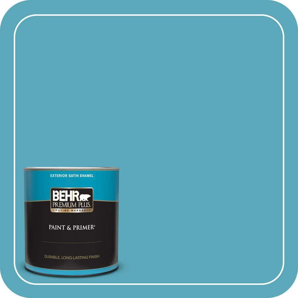 BEHR PREMIUM PLUS 1 qt. #T15-11 Sonic Blue Satin Enamel Exterior Paint & Primer