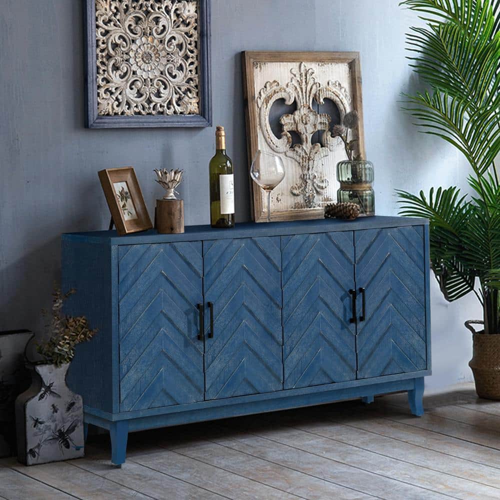 Unbranded 59.80 in. W x 15.60 in. D x 32.30 in. H Antique Navy Blue Linen Cabinet with 4 Door Wooden (2)