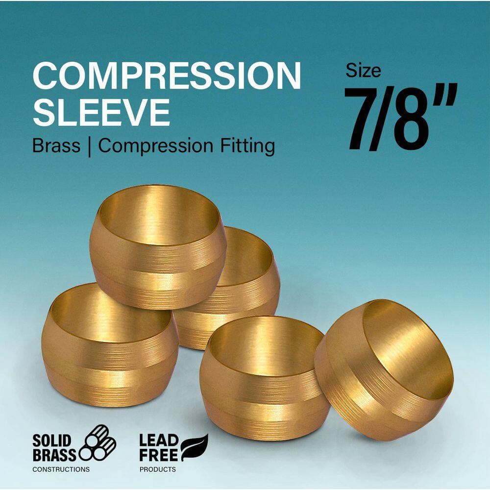 PLUMBFLEX 7/8 in. OD Compression Sleeve Brass for use with Potable Water, Instrumentation, Hydraulic and Pneumatic Systems, 3 Pack (3)