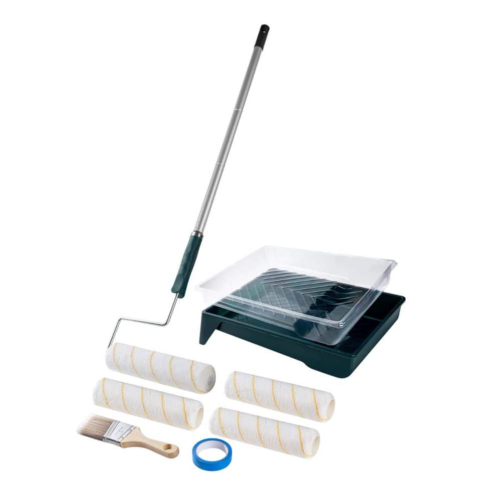Unbranded 3 ft. Extension Pole Paint Roller Kit White Microfiber Roller Covers with Paint Tray Brush Tape 1 Pack