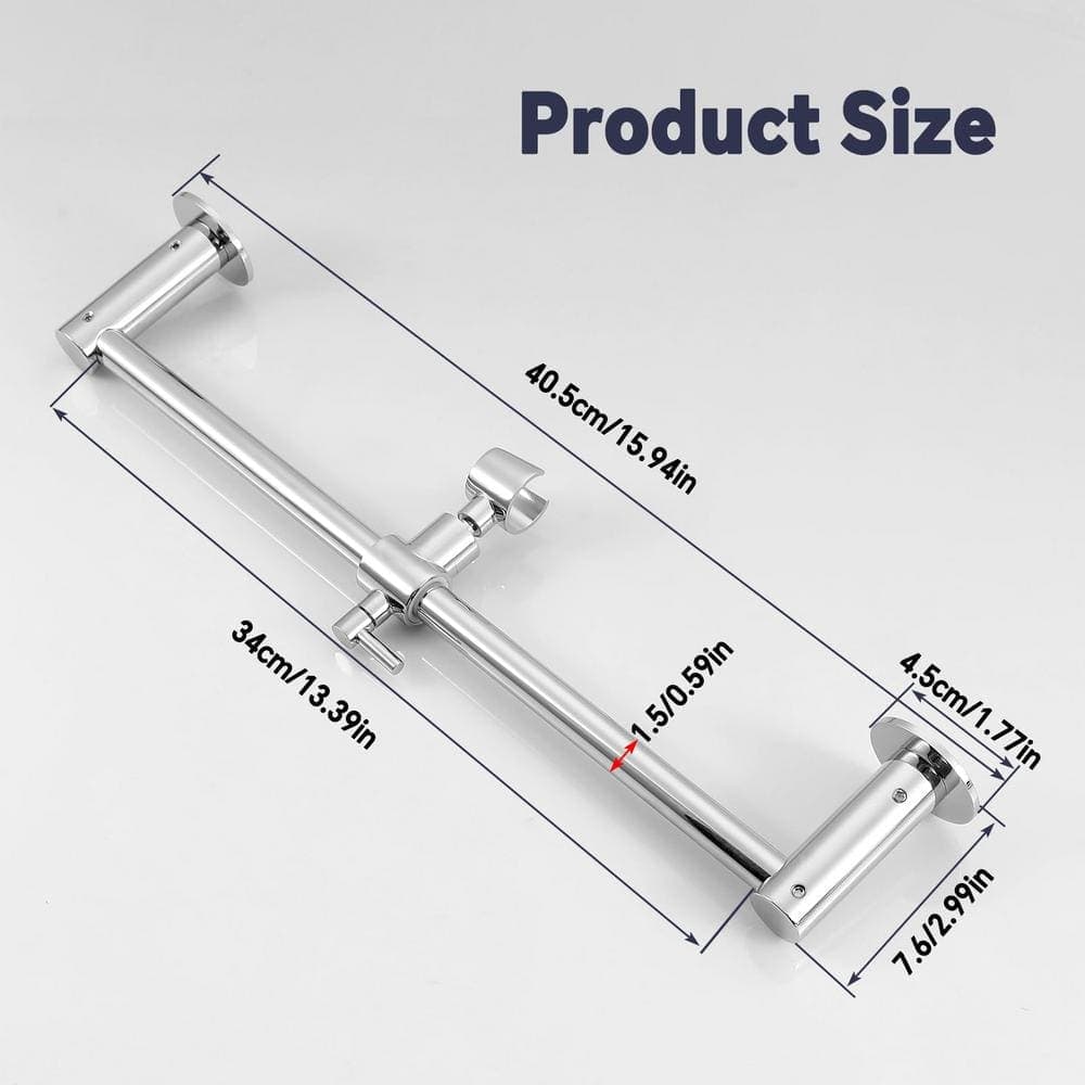 Numhew 15 in. All-Metal Adjustable Shower Slide Bar in Chrome, Wall Mount Handheld Shower Head Holder, Shower Head Slide Bar (3)