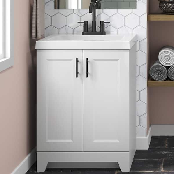 Glacier Bay Brindle 25 in. Single Sink Freestanding White Bathroom Vanity with White Cultured Marble Top (Assembled)
