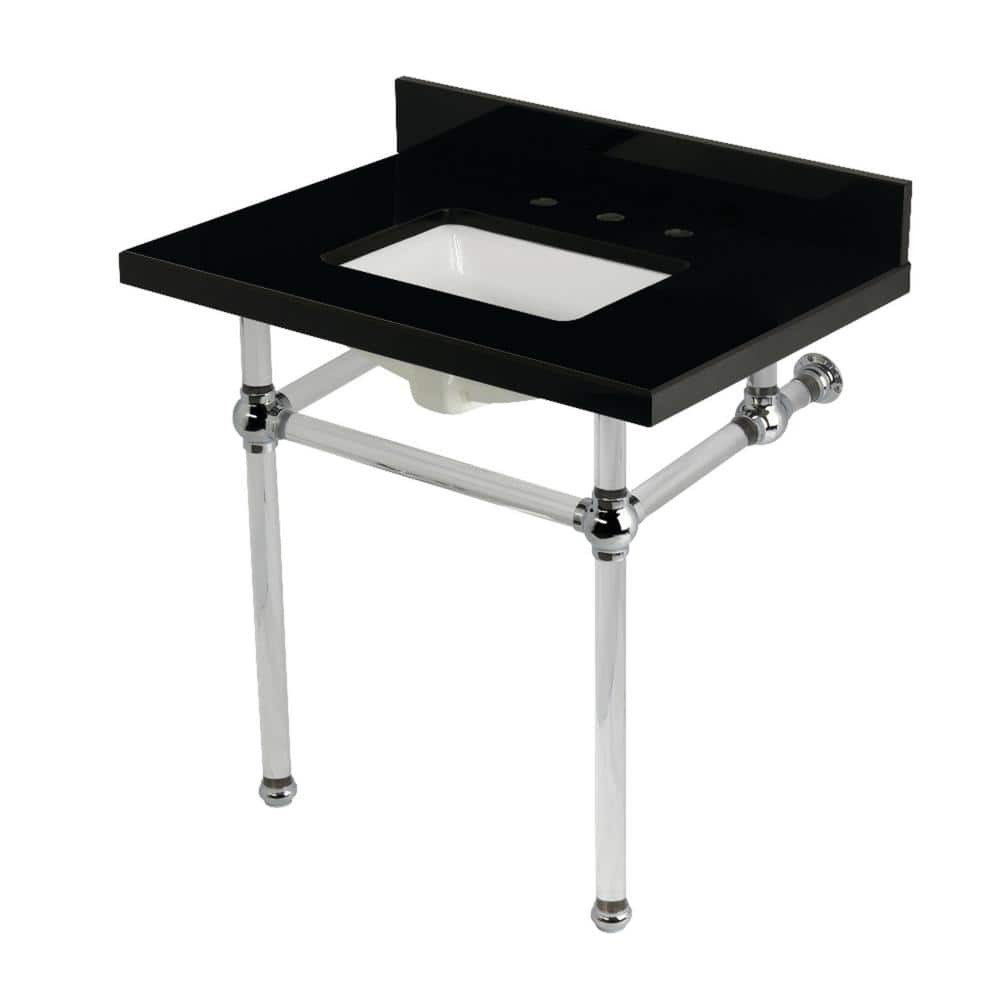 Kingston Brass Templeton 30 in. Granite Console Sink Set with Acrylic Legs in Black Granite/Polished Chrome