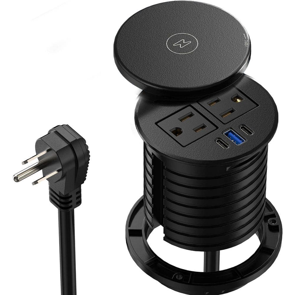 OBJLGEV 6 ft. Cord 2-Outlet 1-Ports USB-A 2-Ports USB-C Surge Protector with 10-Watt Wireless Charging and Fast Charging (1)